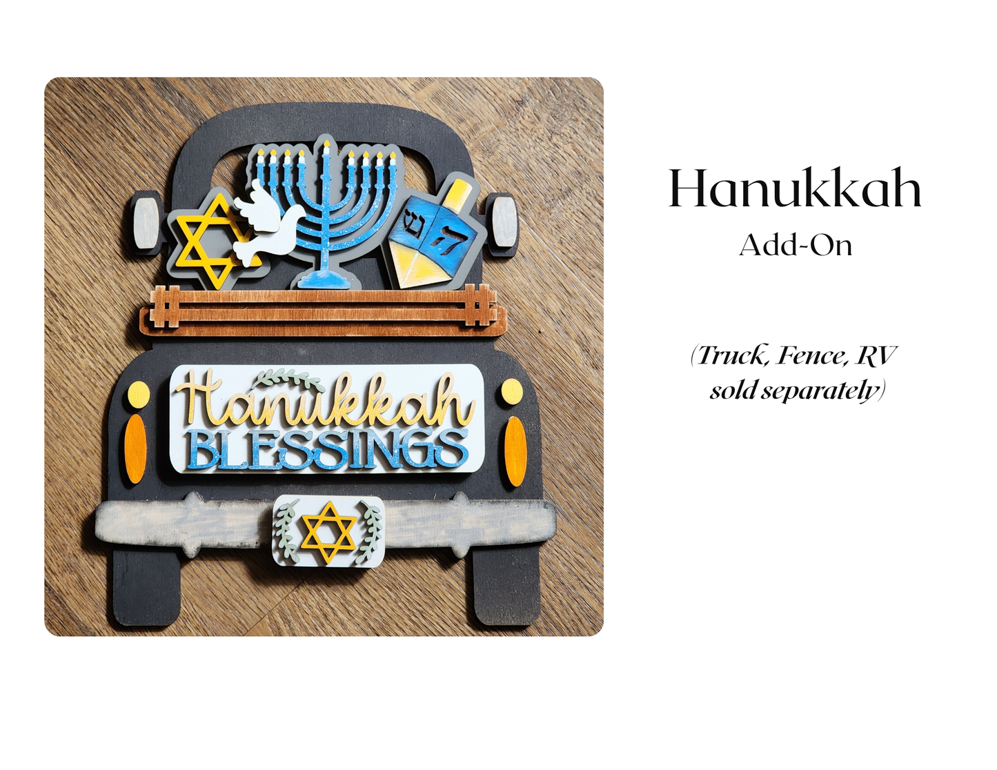 Hanukkah Interchangeable Add-On | Handmade Festival of Lights Décor | Jewish Holiday Gift | Hand-Painted Wooden Hanukkah Insert