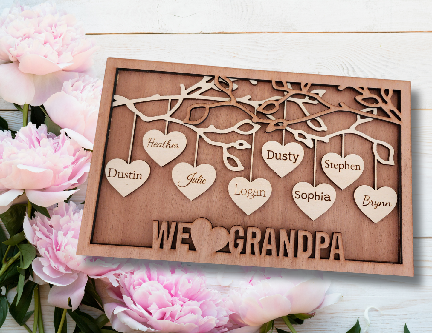 Hanging Hearts Family Tree Sign