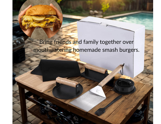 Smash, Flip & Sizzle! 9-Piece Personalized Burger Grill Kit – Perfect Gift for Grill Lovers, Engravable Board & Tools