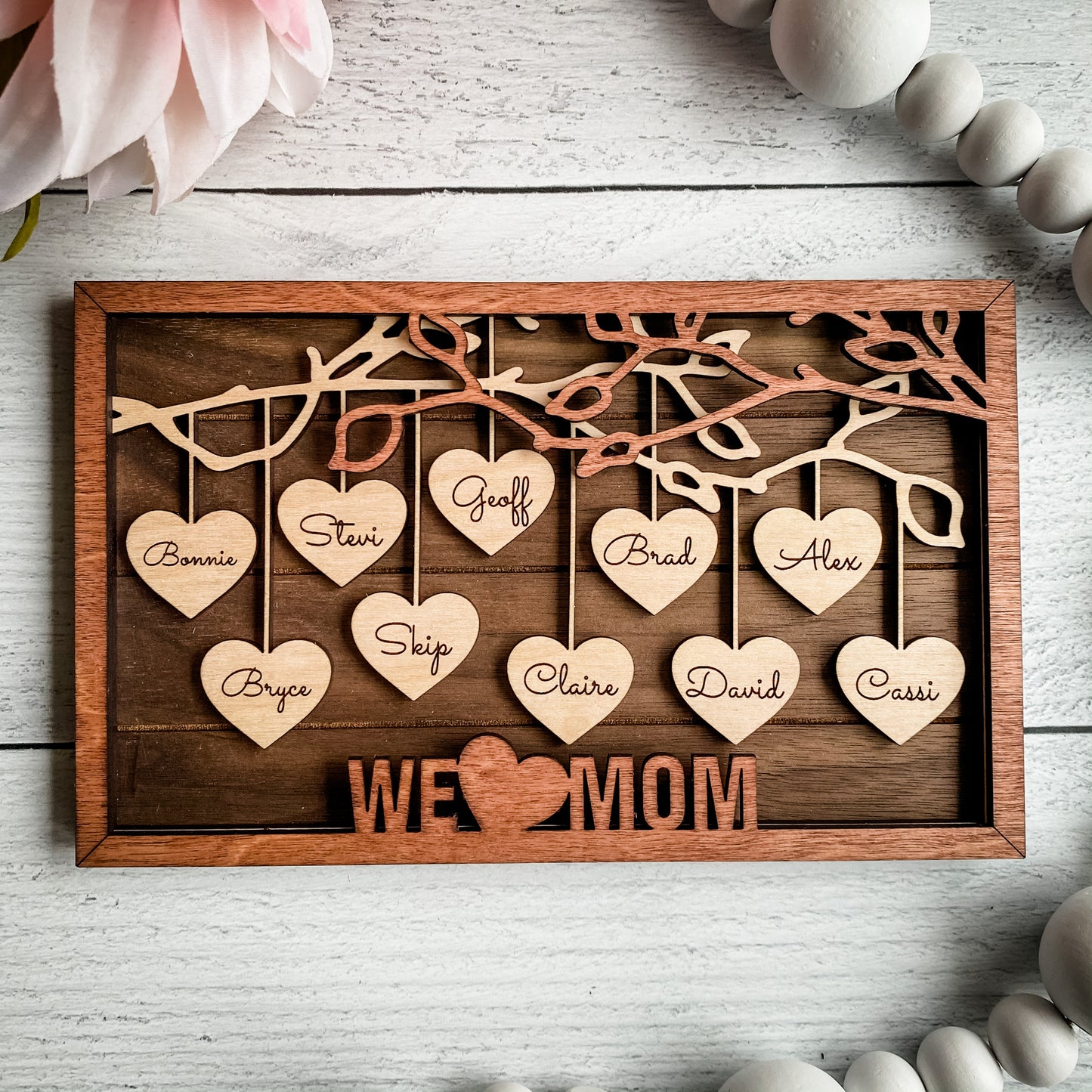 Hanging Hearts Family Tree Sign