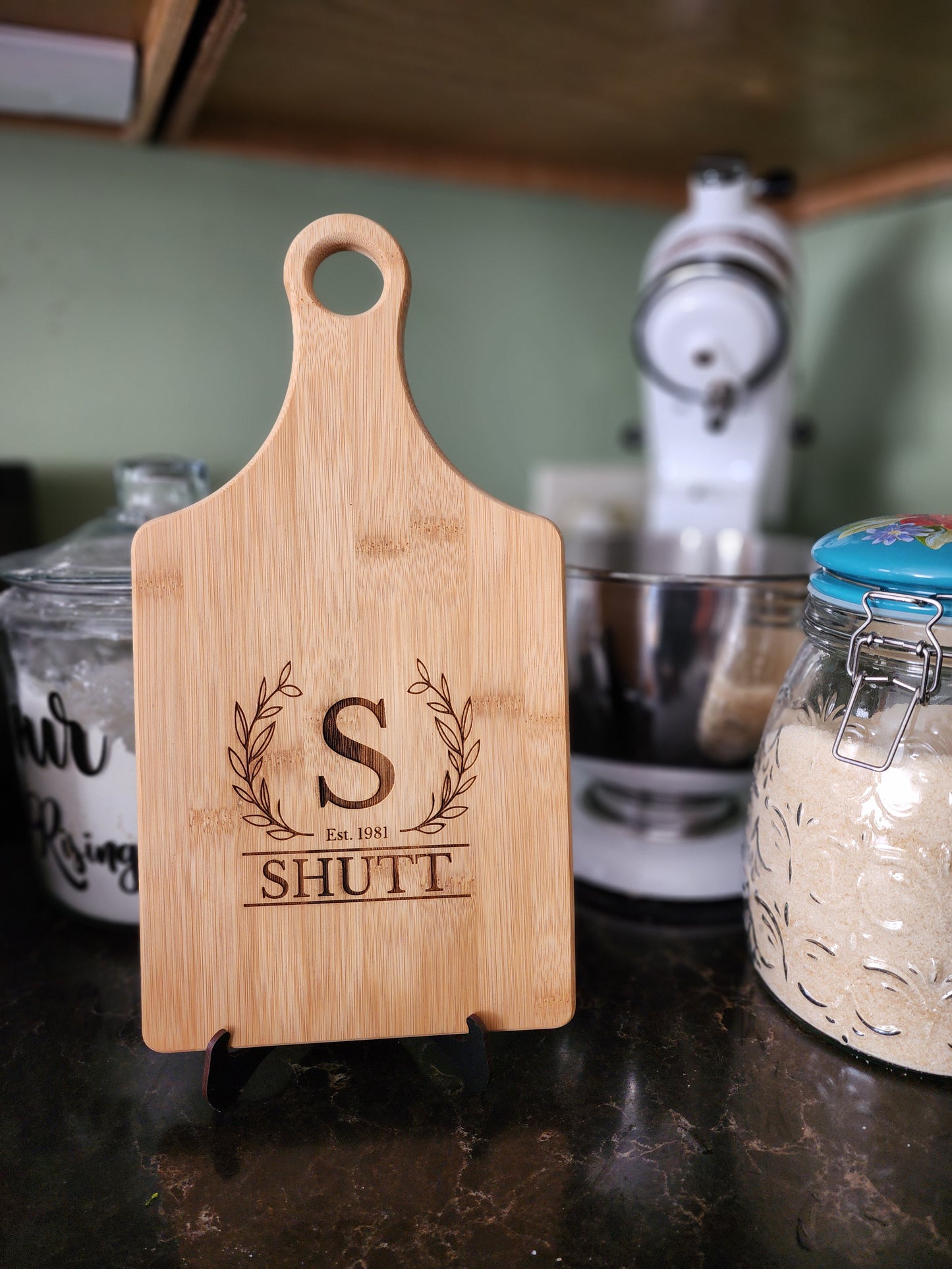 Personalized Bamboo Cutting Board with Handle – Custom Engraved Name & Initial | A Gift That Feels Like Home