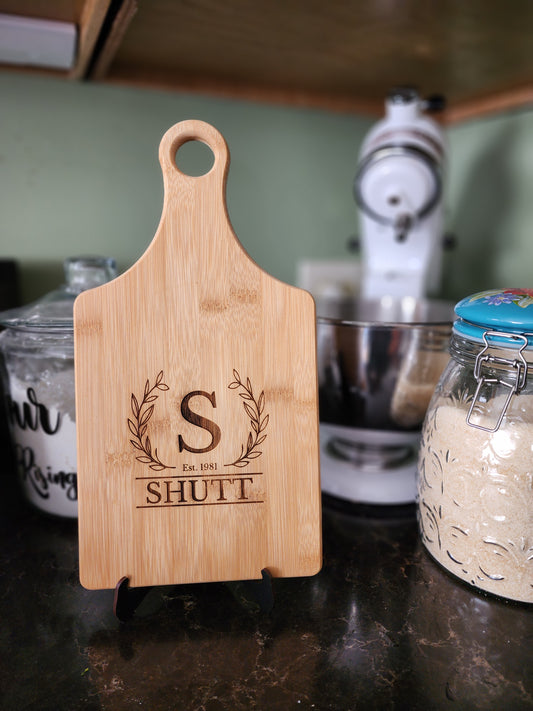 Personalized Bamboo Cutting Board with Handle – Custom Engraved Name & Initial | A Gift That Feels Like Home