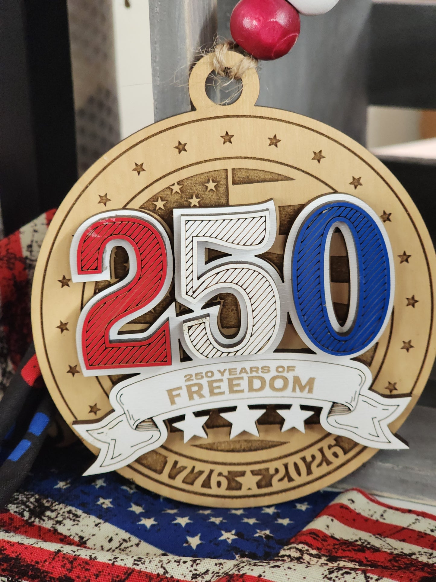 America Turns 250 – 250 Years of Freedom Wooden Ornament
