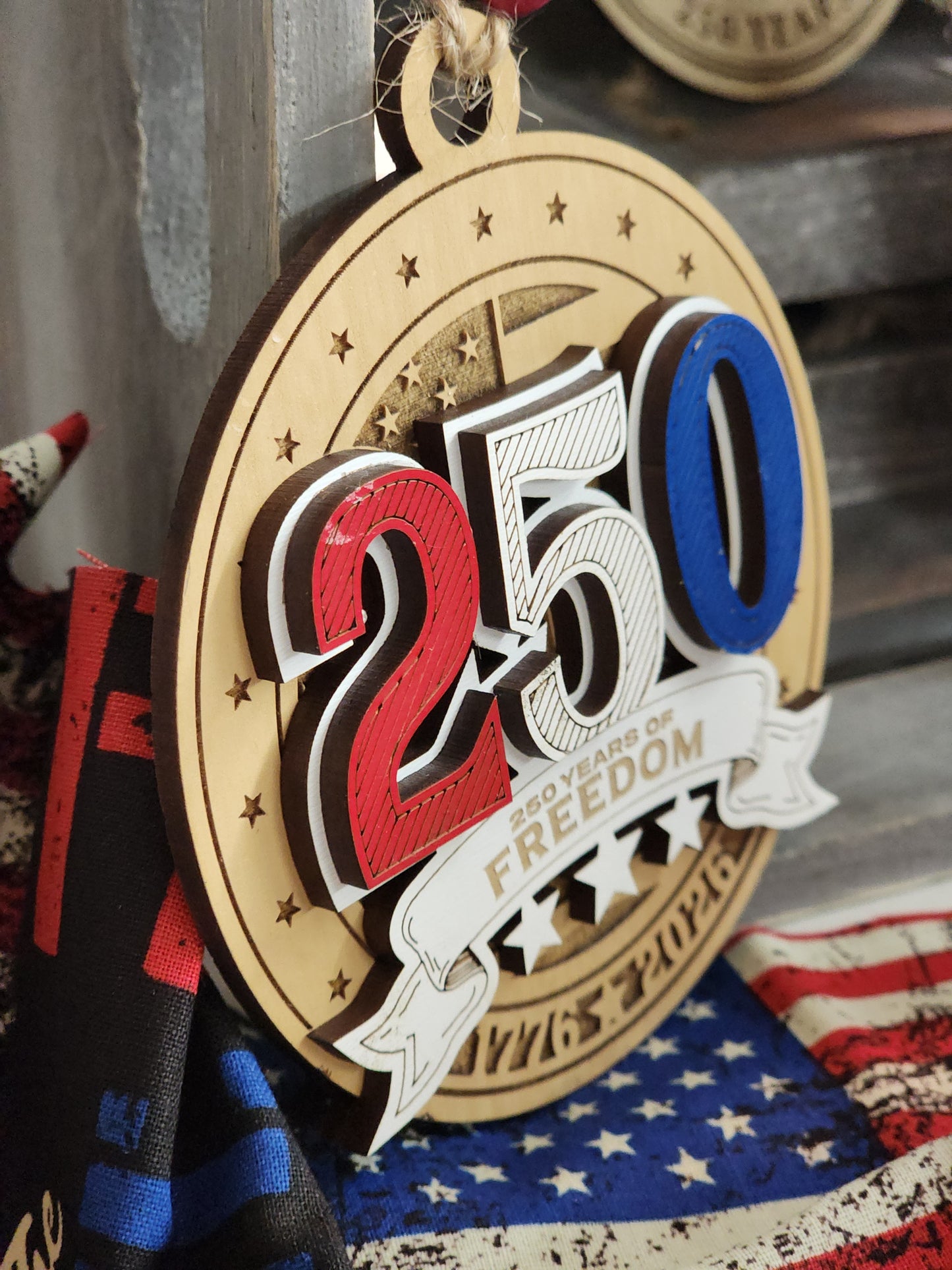 America Turns 250 – 250 Years of Freedom Wooden Ornament