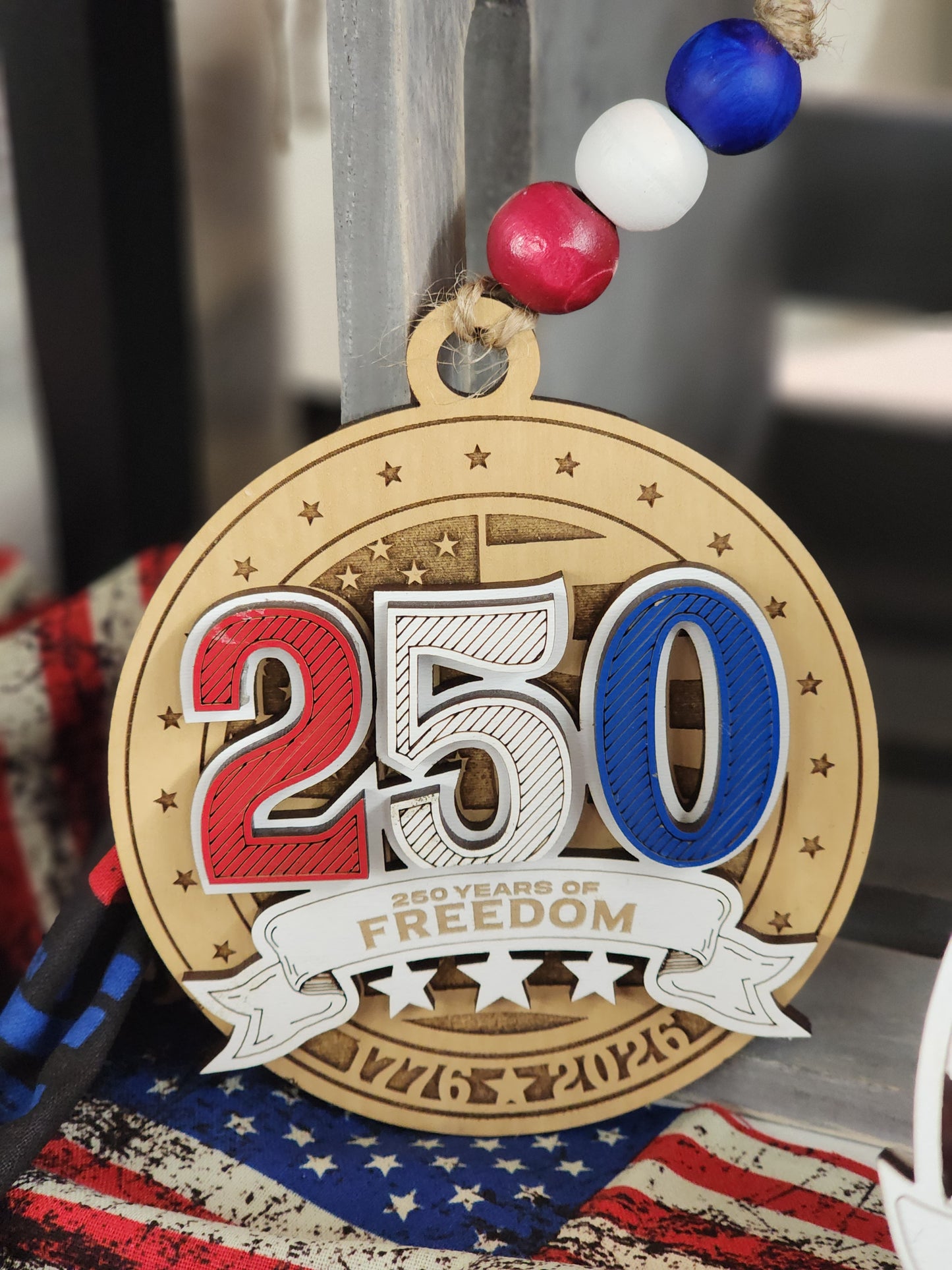 America Turns 250 – 250 Years of Freedom Wooden Ornament