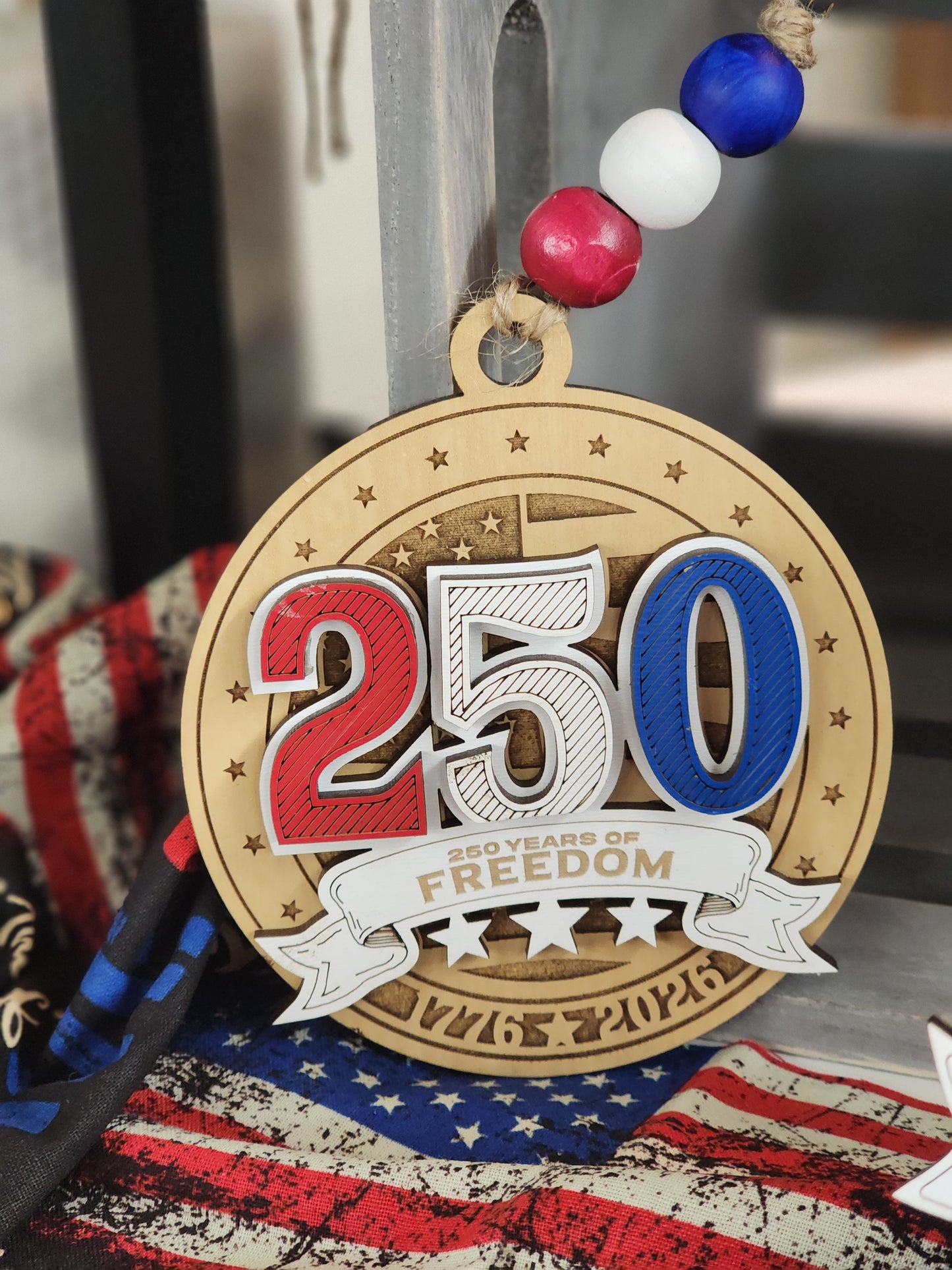 America Turns 250 – 250 Years of Freedom Wooden Ornament