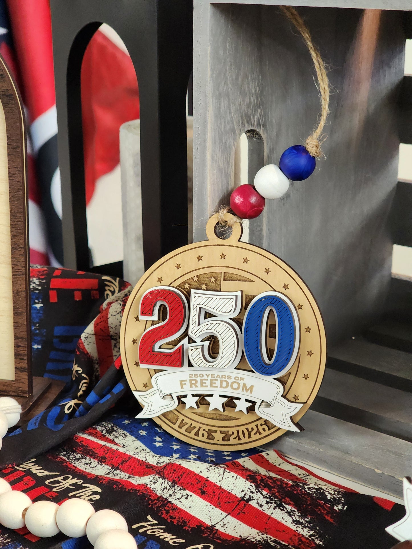America Turns 250 – 250 Years of Freedom Wooden Ornament