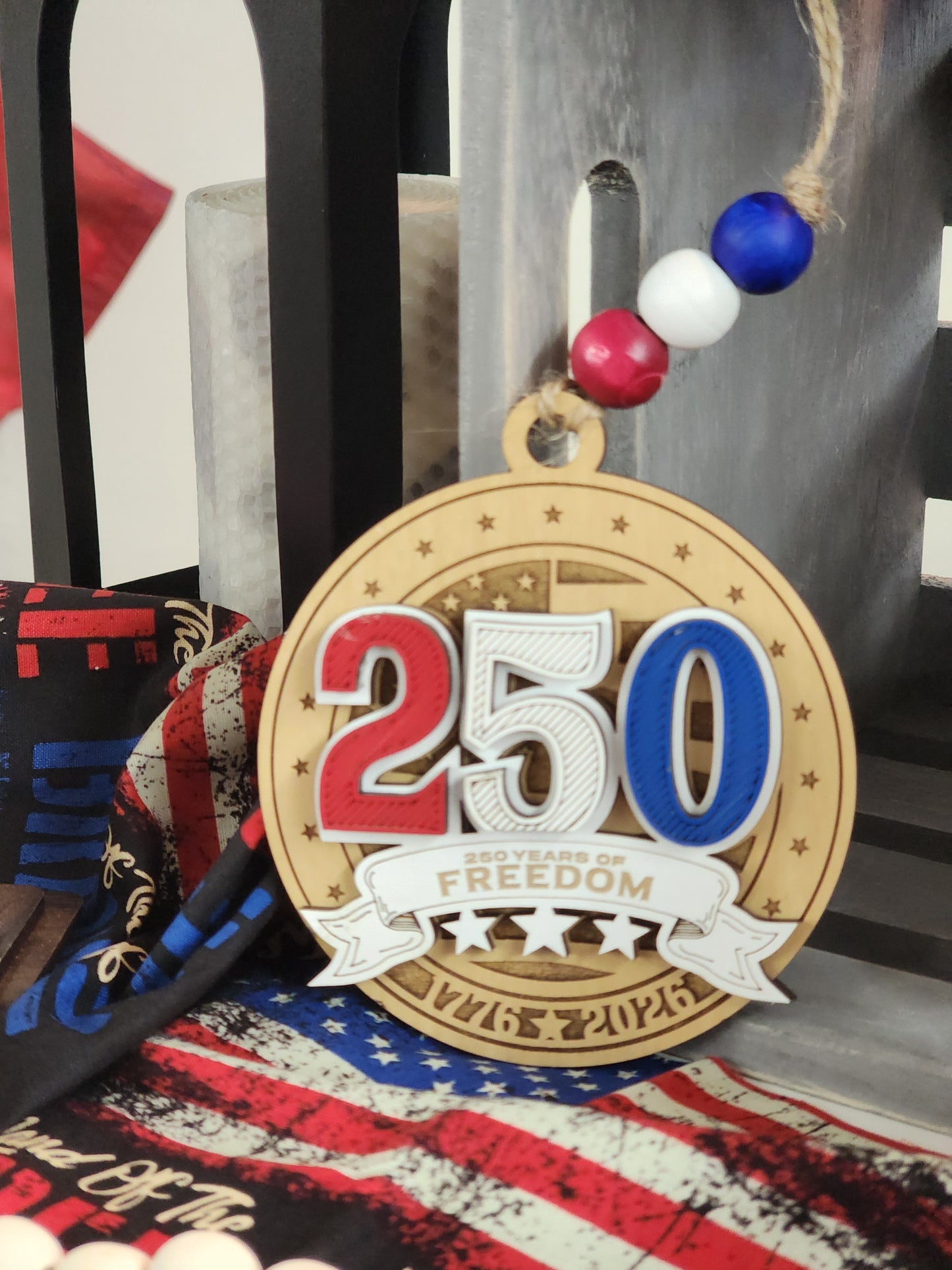 America Turns 250 – 250 Years of Freedom Wooden Ornament