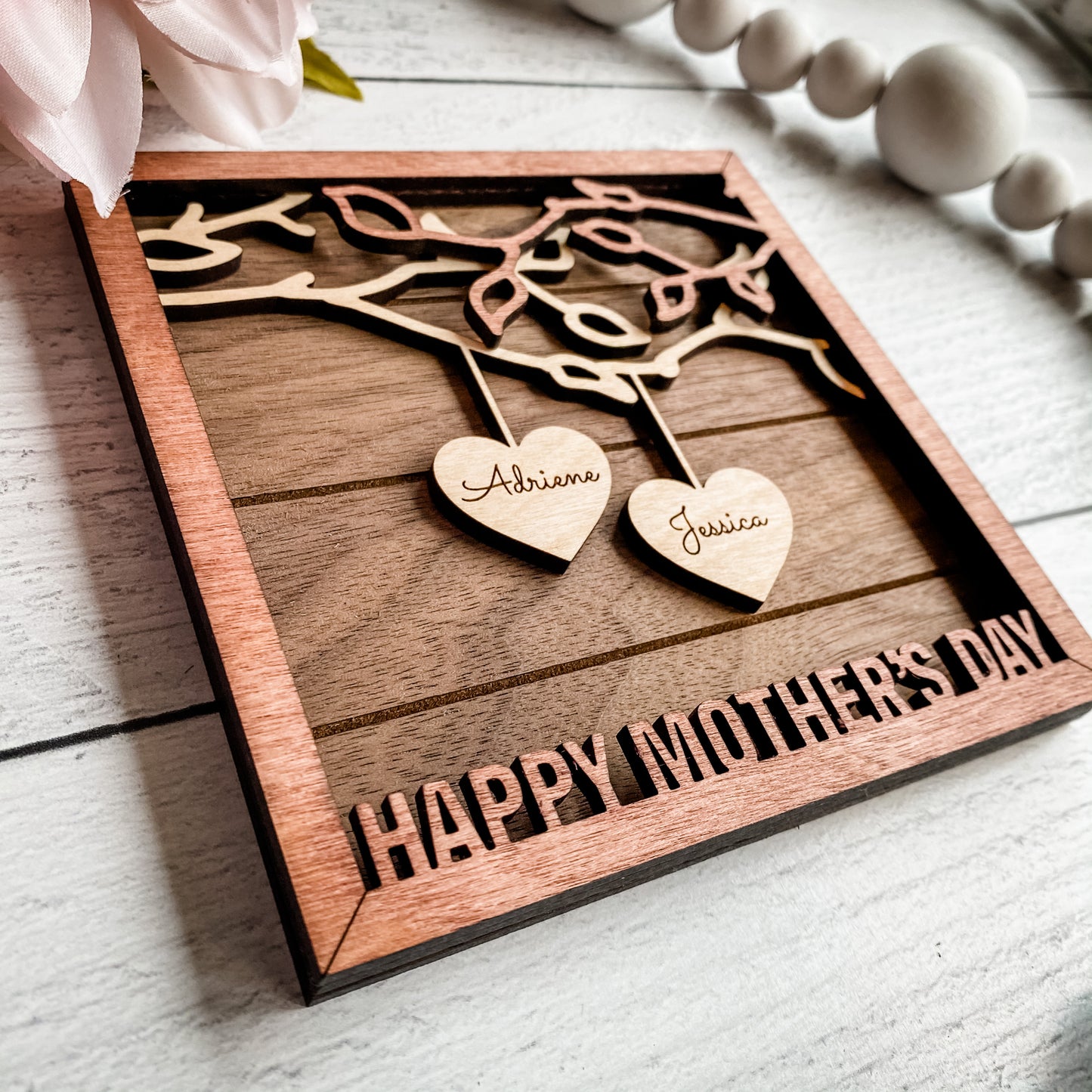 Hanging Hearts Family Tree Sign