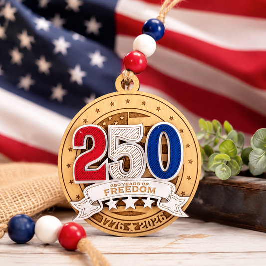 America Turns 250 – 250 Years of Freedom Wooden Ornament