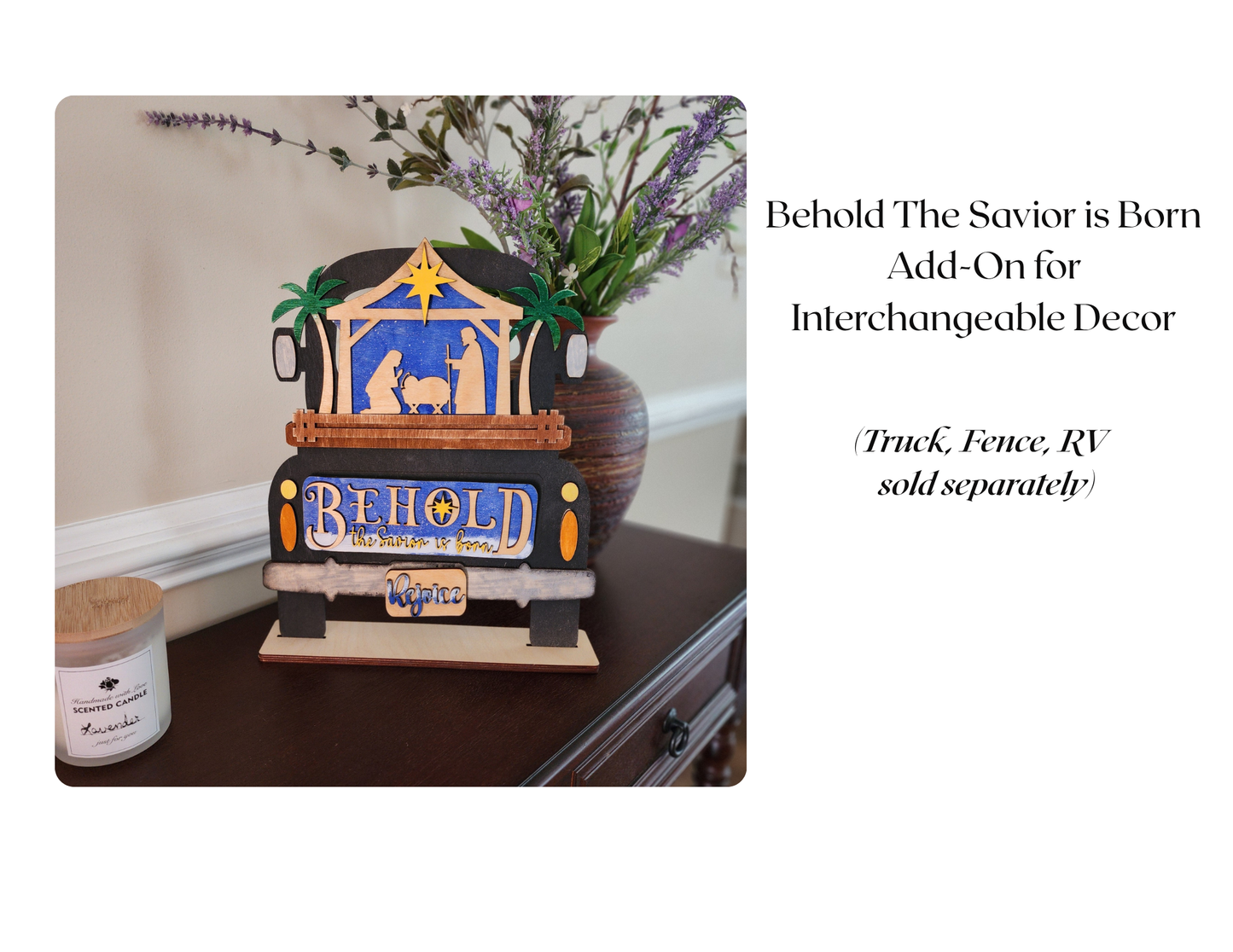 Behold – A Savior Is Born Interchangeable Christmas Add-On | Handmade Nativity Set | Christian Faith Holiday Décor | Hand-Painted Wooden Insert