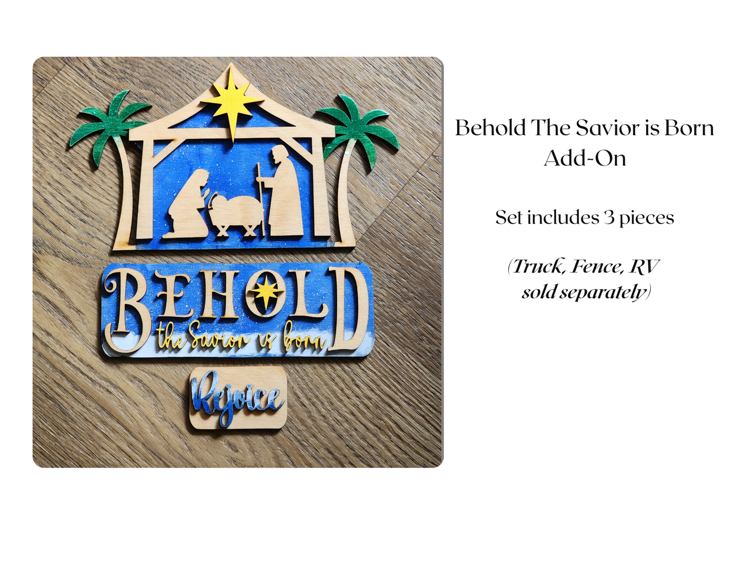 Behold – A Savior Is Born Interchangeable Christmas Add-On | Handmade Nativity Set | Christian Faith Holiday Décor | Hand-Painted Wooden Insert