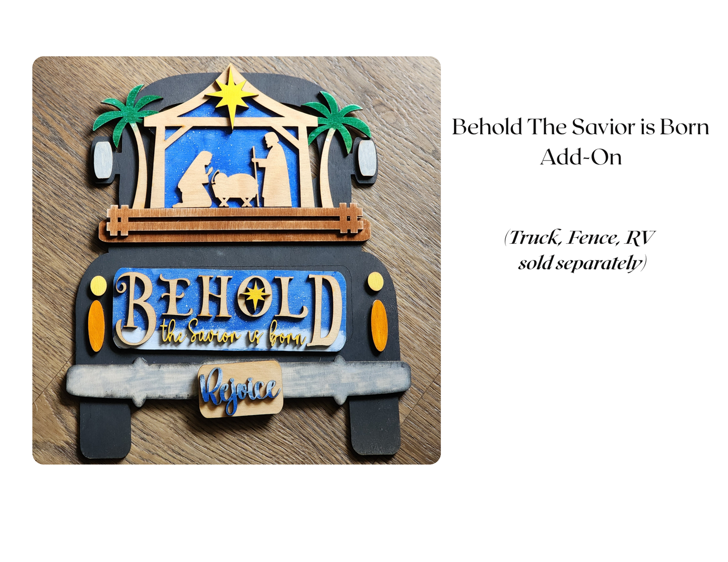 Behold – A Savior Is Born Interchangeable Christmas Add-On | Handmade Nativity Set | Christian Faith Holiday Décor | Hand-Painted Wooden Insert