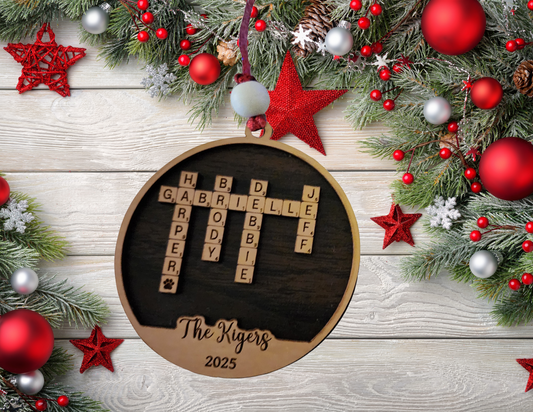 Personalized Crossword Family Ornament – Custom Wooden Christmas Ornament