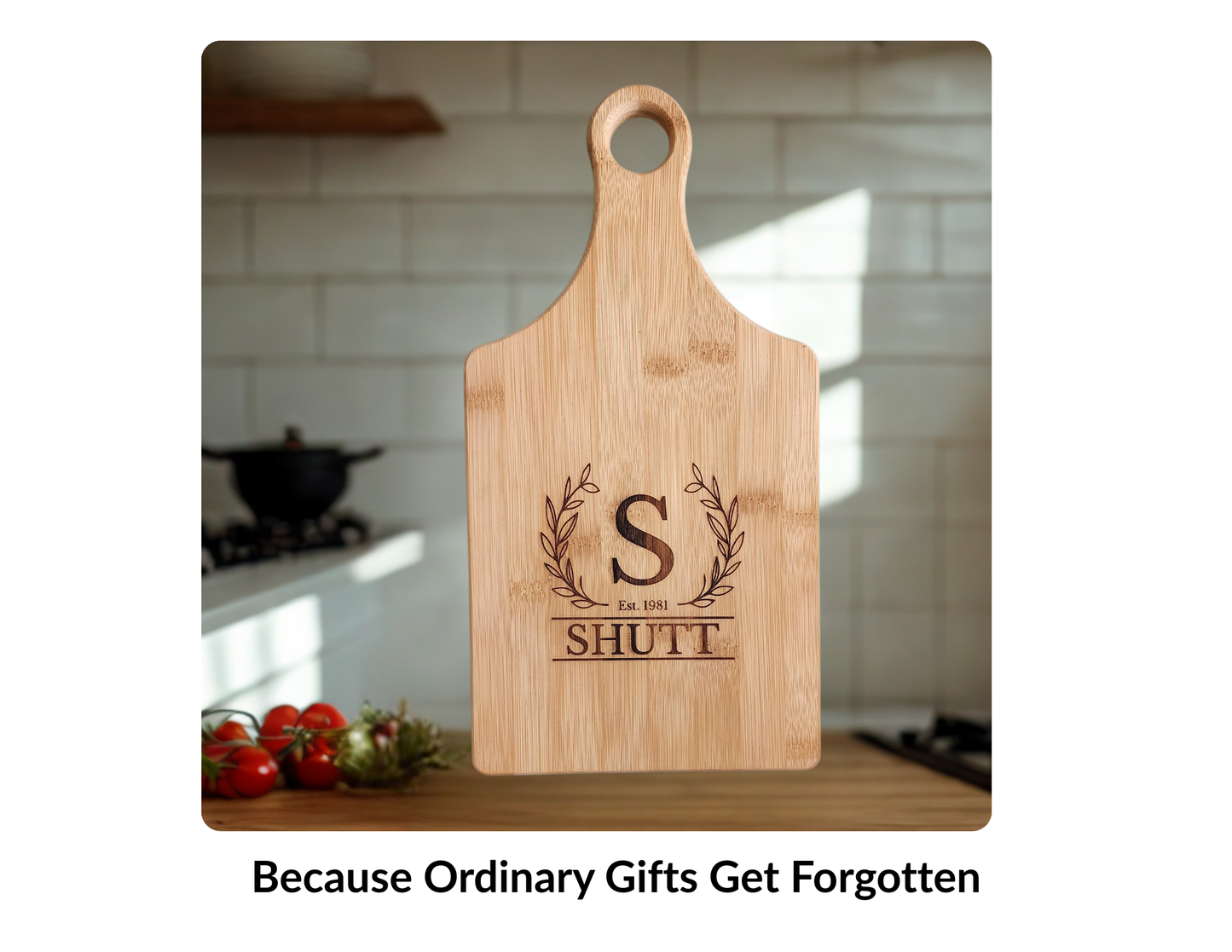 Personalized Bamboo Cutting Board with Handle – Custom Engraved Name & Initial | A Gift That Feels Like Home