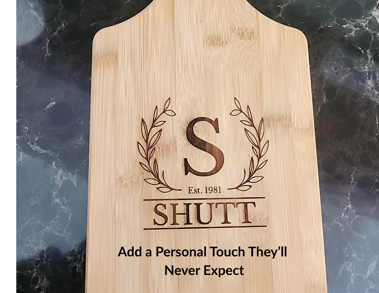 Personalized Bamboo Cutting Board with Handle – Custom Engraved Name & Initial | A Gift That Feels Like Home