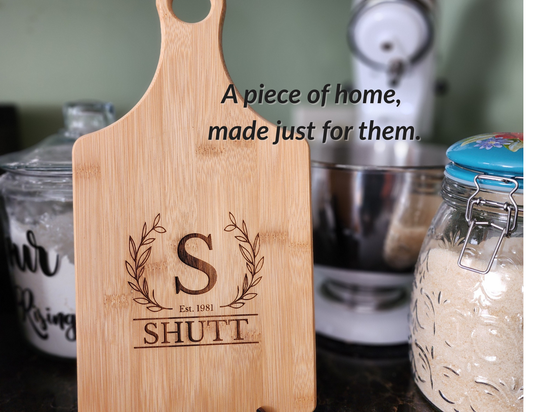 Personalized Bamboo Cutting Board with Handle – Custom Engraved Name & Initial | A Gift That Feels Like Home