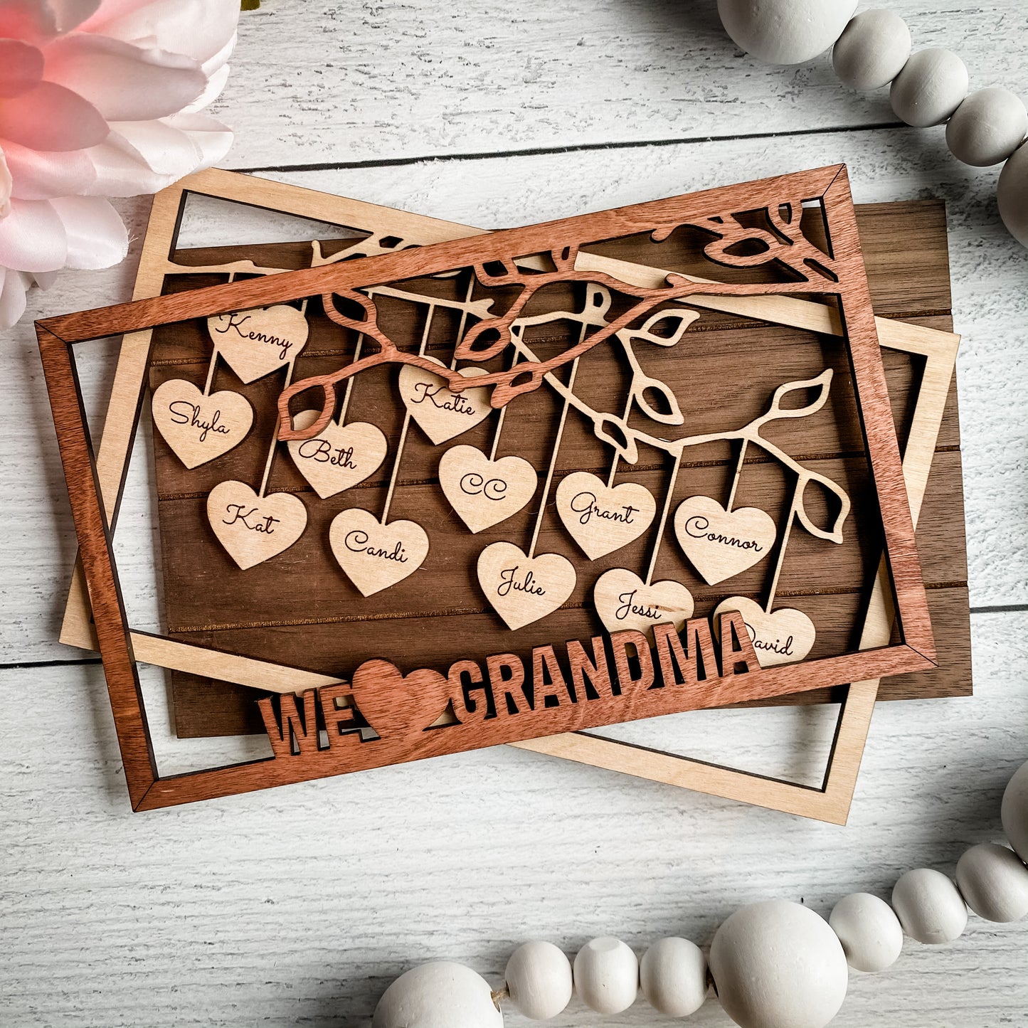 Hanging Hearts Family Tree Sign