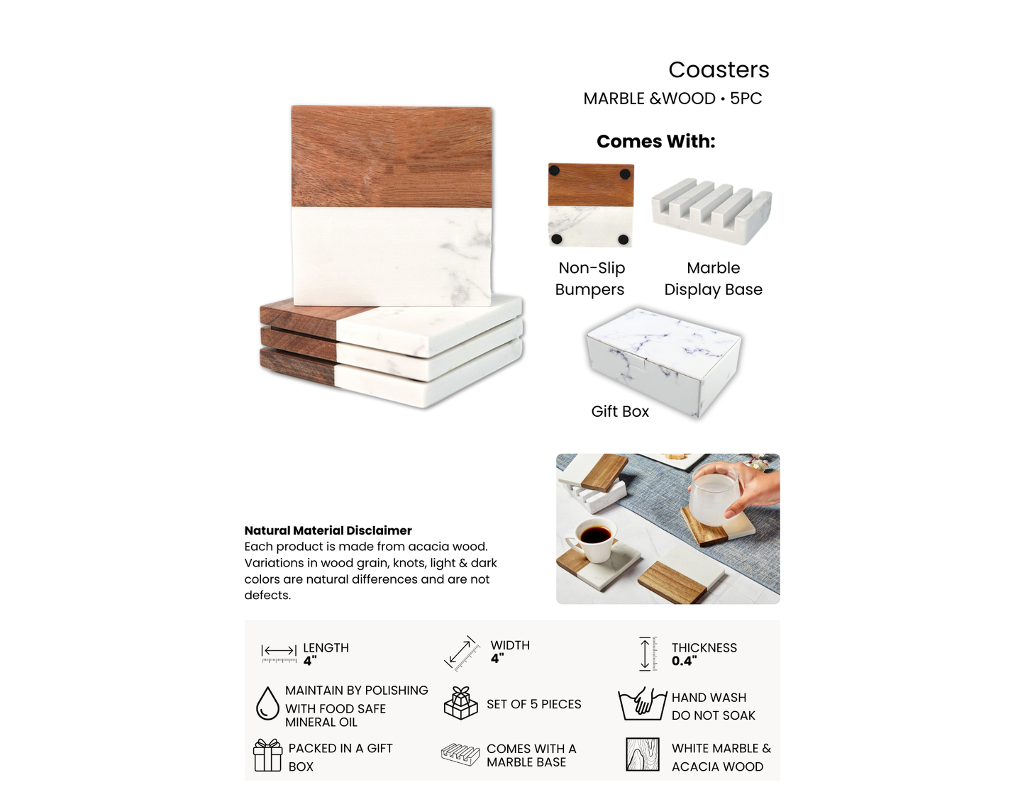 Marble Coasters with Stand – Personalized for Your Home