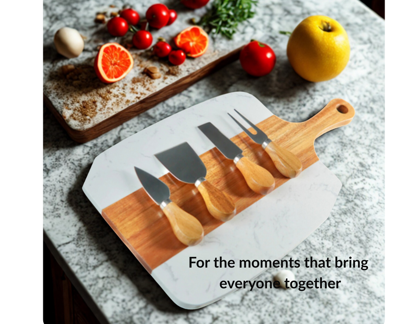 Gather & Serve – Engraved Marble & Acacia Serving Set