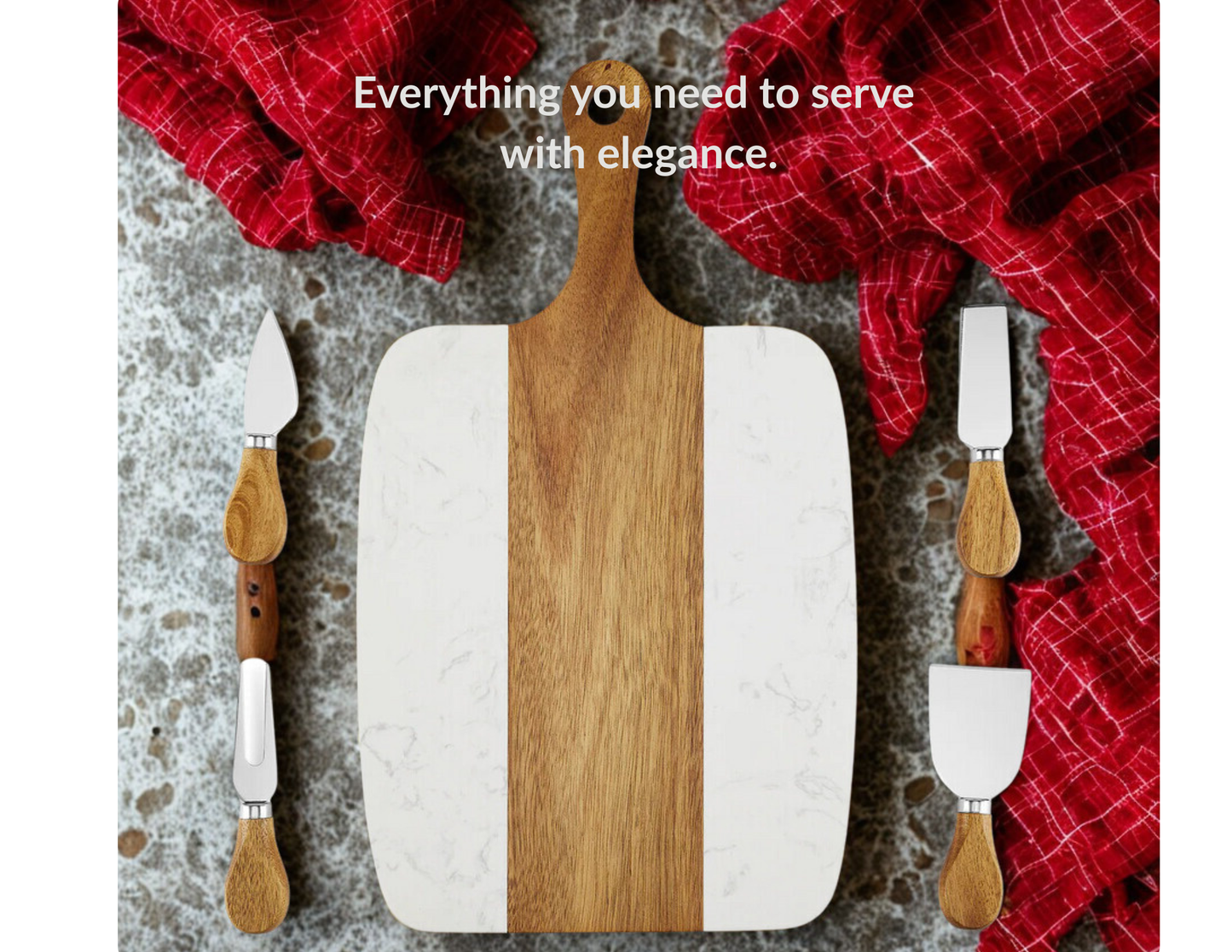 Gather & Serve – Engraved Marble & Acacia Serving Set