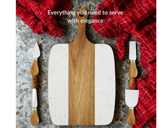 Gather & Serve – Engraved Marble & Acacia Serving Set
