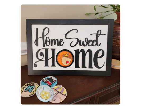 Home Sweet Home Interchangeable Wood Sign with 5 Seasonal Round Inserts