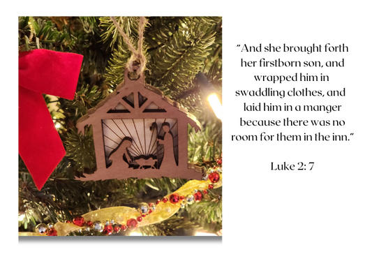 Simple Nativity Ornament that reminds us of Jesus' birth.