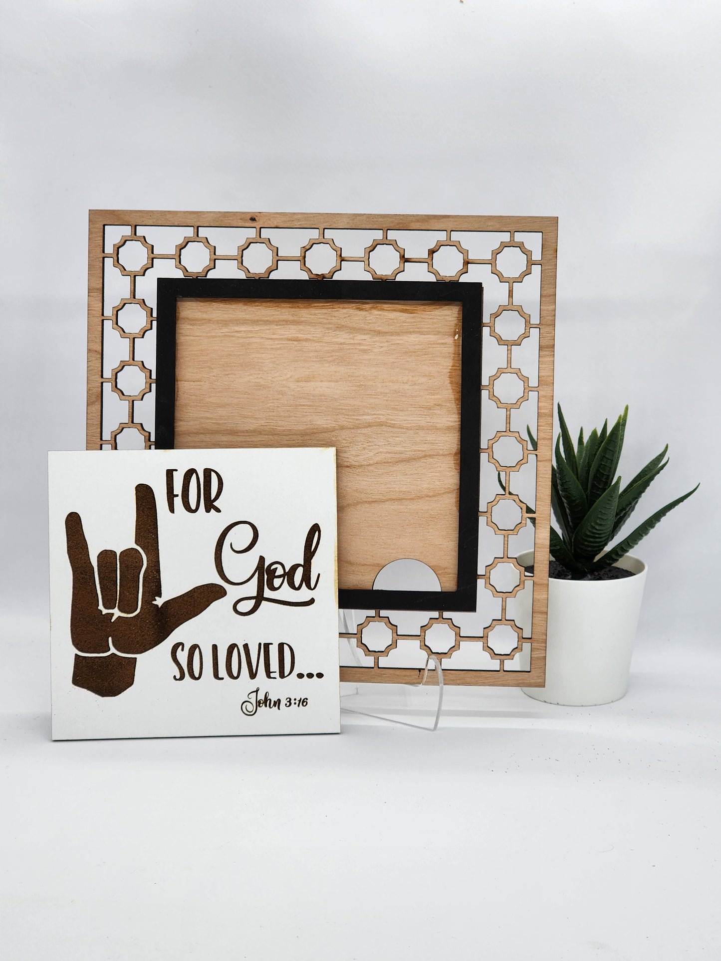 "For God so Loved..." in Sign Language Frame and Insert