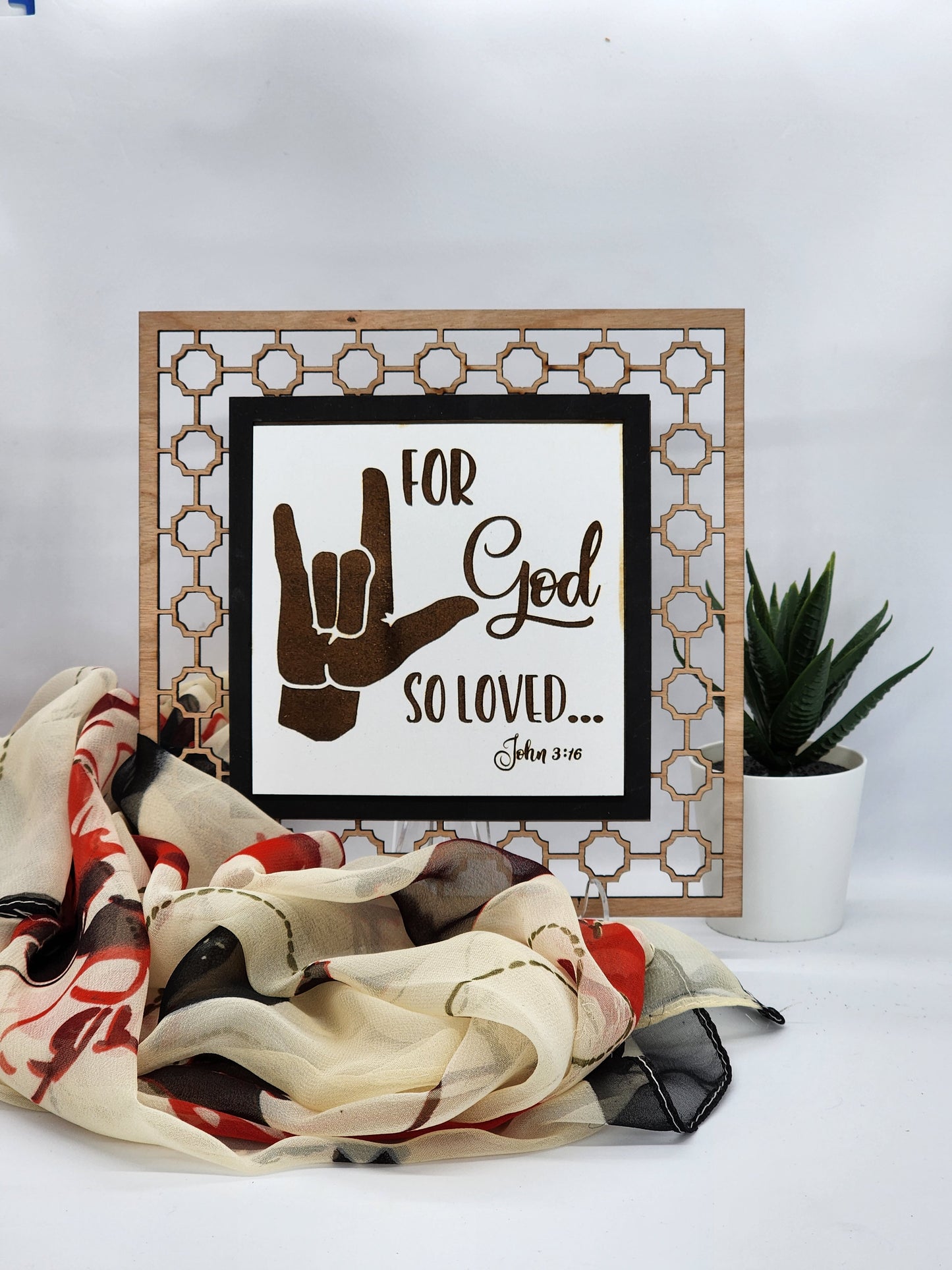 "For God so Loved..." in Sign Language Frame and Insert
